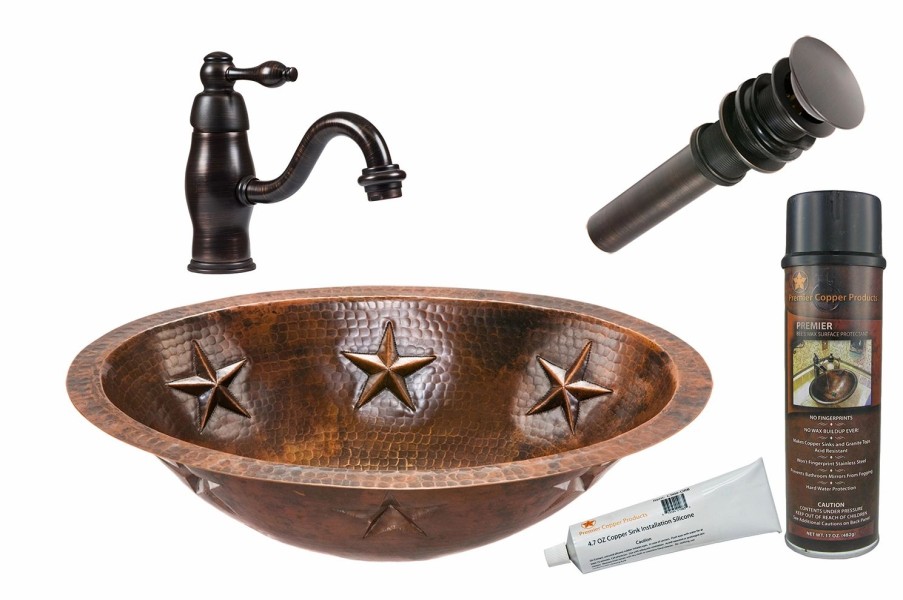 * Premier Copper Products Oval Star Copper Sink With Faucet And Drain Bathroom Sinks