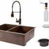 * Premier Copper Products Copper Kitchen Sink With Faucet And Drain 33-In Kitchen Sinks