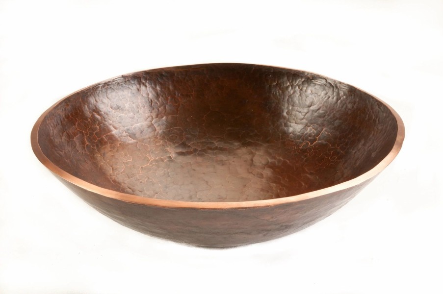 * Premier Copper Products Round Hand Forged Old World Vessel Sink Copper Oil Rubbed Bronze 16-In Bathroom Sinks